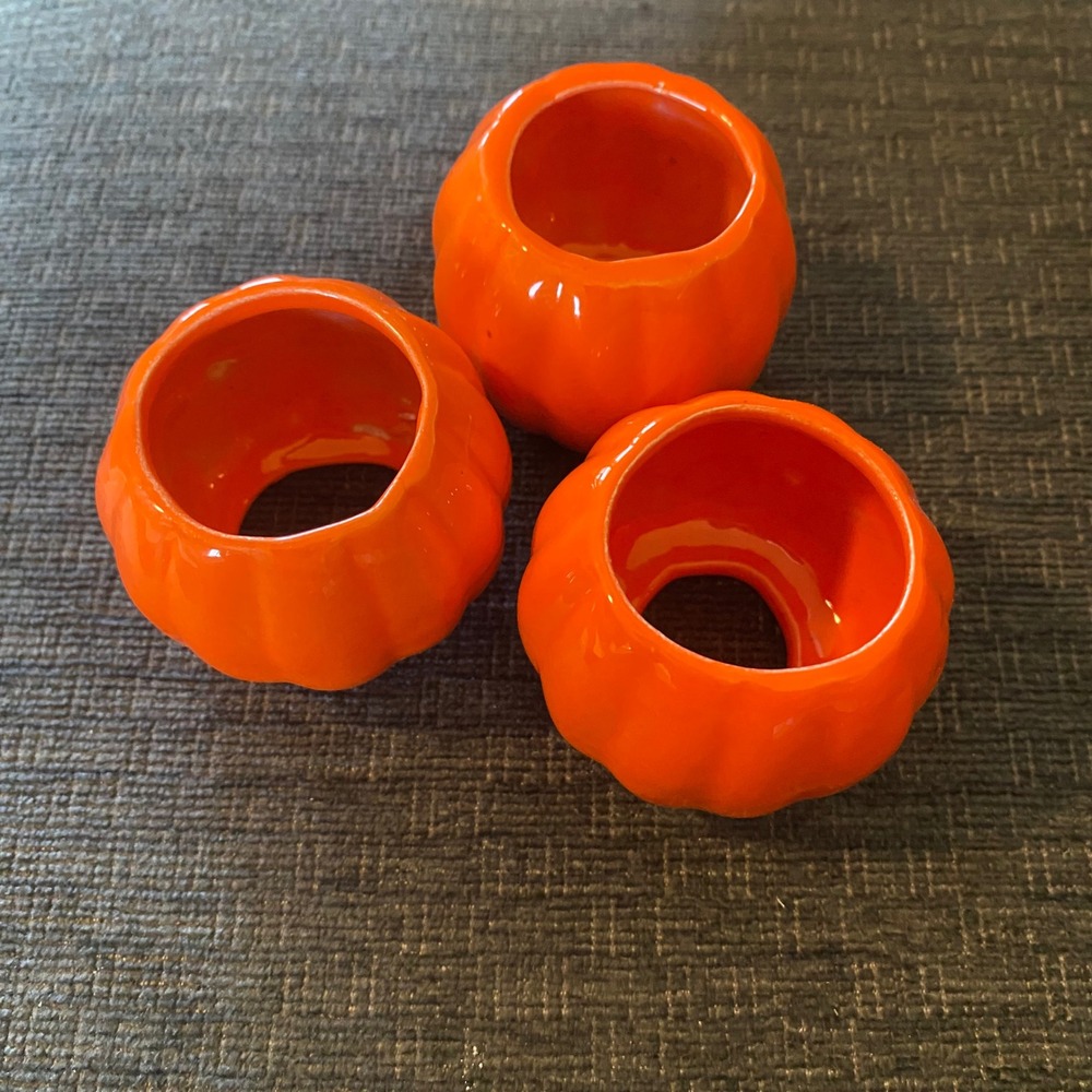 Unbranded Pumpkin Napkin Rings Set of 3 Orange Excellent Fall Decor‎